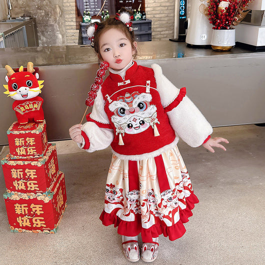 Traje Tang Tradicional Chino para Niñas con Forro Polar Grueso - Image 6