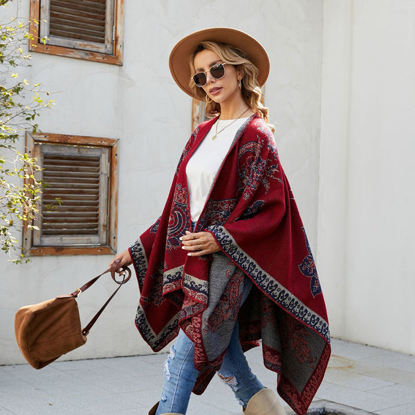 Poncho Cuadros Elegante para Viajes Invierno - Abrigo Cálido y Sofisticado