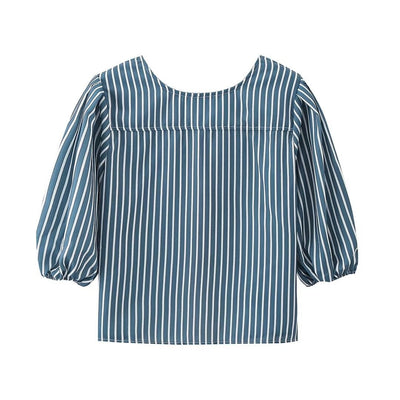 Blusa Rayada con Moño y Cordones - Estilo Europeo y Americano - Image 20