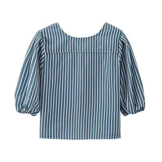 Blusa Rayada con Moño y Cordones - Estilo Europeo y Americano - Image 20