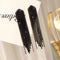 Negro Spinel Tassel Long Stud Earrings In Plateado Negro
