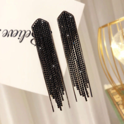 Aretes Largos de Espinela Negra con Borla en Plata - Image 2