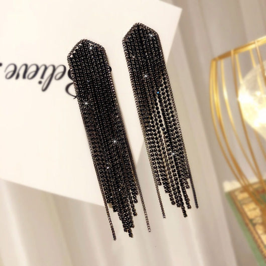 Aretes Largos de Espinela Negra con Borla en Plata - Image 2