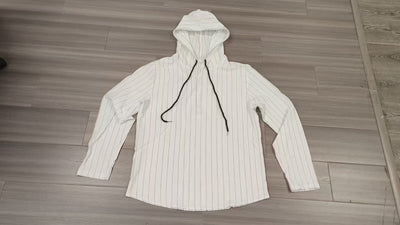 Camisa Lino Holgada Talla Grande Hombre a Rayas con Capucha - Image 14