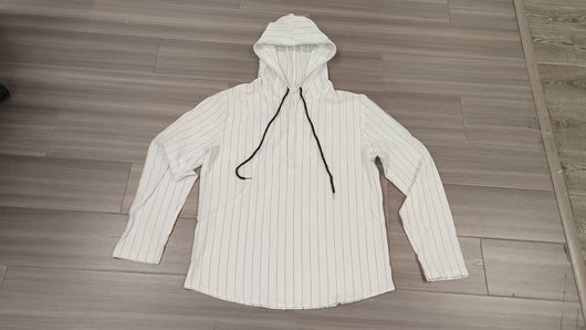 Camisa Lino Holgada Talla Grande Hombre a Rayas con Capucha - Image 14