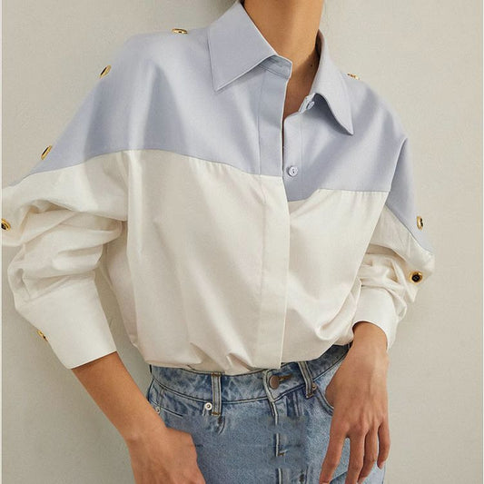 Blusa Francesa de Alto Grado con Combinación de Colores