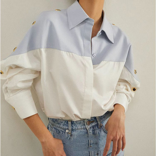 Blusa Francesa de Alto Grado con Combinación de Colores