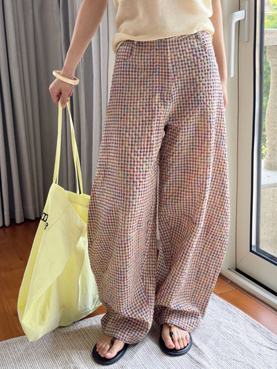 Pantalones de Lino Ancho Cuadros Mujer - Cómodos y Transpirables - Image 25