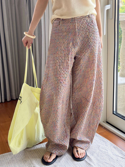 Pantalones de Lino Ancho Cuadros Mujer - Cómodos y Transpirables - Image 25