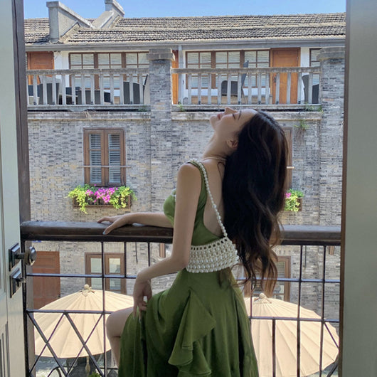 Vestido Sirena de Seda Satinada Verde para Mujer - Image 3
