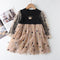Vestido Infantil Otoño con Manga Larga y Falda Tejida para Niñas