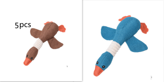 Plush teal duck dog toy with orange beak and feet, and a white ribbed neck, designed for sounding and puzzling. - Image 41