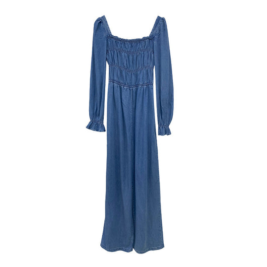 Jumpsuit de Mezclilla con Cuello Cuadrado y Detalle Fruncido para Mujer - Image 4