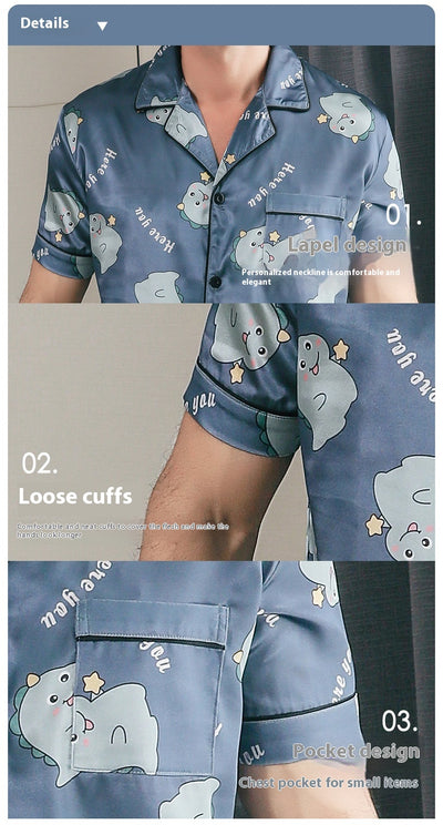 Pijama Corto de Seda de Hielo para Hombre - Versátil para Casa y Salida - Image 12