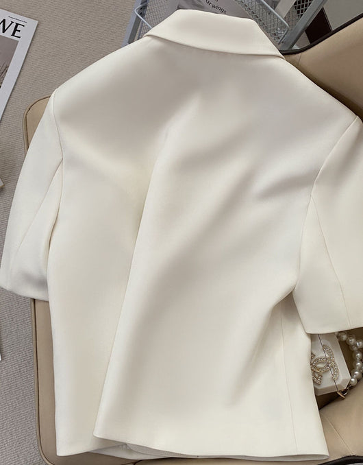 Blazer Ejecutivo Blanco Crema de Manga Corta para Mujer - Image 15