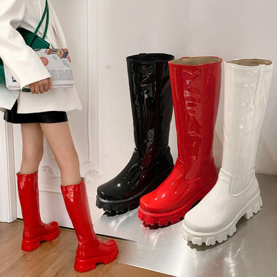 Botas Mujer Talla Grande Tacón Medio Caña Alta Punta Redonda Suela Gruesa - Image 3