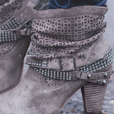 Botas de Tacón Grueso con Brillantes - Image 5