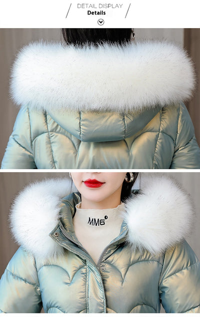 Abrigo Mujer Largo Acolchado Cuello de Piel Ajustado Caloroso - Image 19