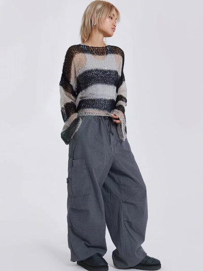 Overol Gris Holgado Retro Casual de Pierna Ancha - Image 13