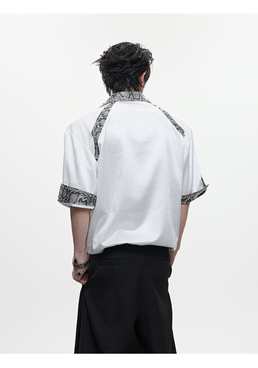 Camisa de Patchwork Cuero Serpiente con Remaches Metálicos - Image 11