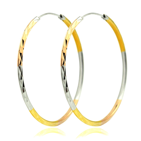 Aretes Tricolor Plata 925 Chapados en Oro - Aros Elegantes para Mujer