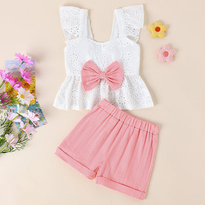 Conjunto de Short y Blusa Blanca con Volantes y Moño - Image 4