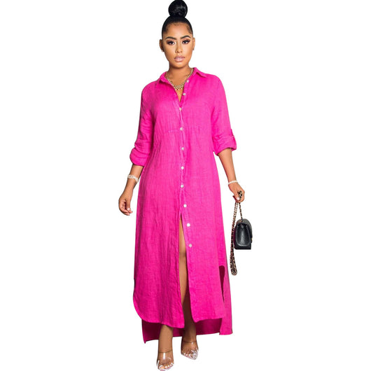 Vestido Camisero Holgado Mujer Color Liso - Image 7
