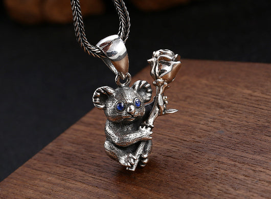 Collar de Plata Esterlina con Diseño de Koala y Flor de Rosa para Hombre y Mujer - Image 8