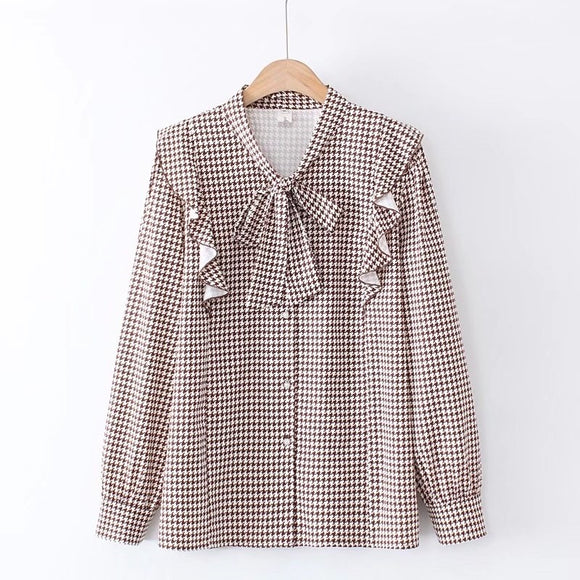 Camisa Retro Cuadros Houndstooth Talla Grande para Mujer
