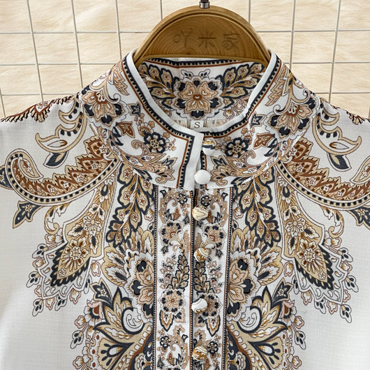 Vestido Hada Estampado con Cuello Solapa y Mangas Abullonadas - Image 12