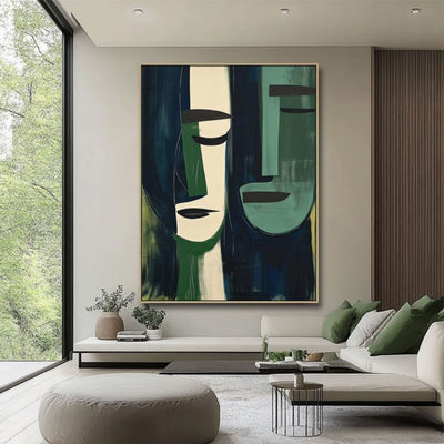 Cuadro Abstracto Pintura al Óleo Rostro Verde Moderno para Sala de Estar - Image 10