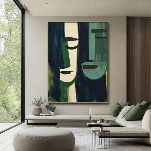 Cuadro Abstracto Pintura al Óleo Rostro Verde Moderno para Sala de Estar - Image 10