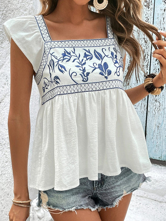 Blusa Retro Bordada en Chifón para Mujer - Image 5