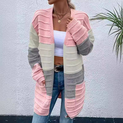 Cardigan Rayado de Moda para Mujer con Bolsillos Grandes - Abrigo Versátil Otoño Invierno