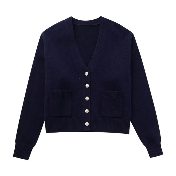 Chaqueta de Punto con Cuello en V - Moda Urbana para Mujer