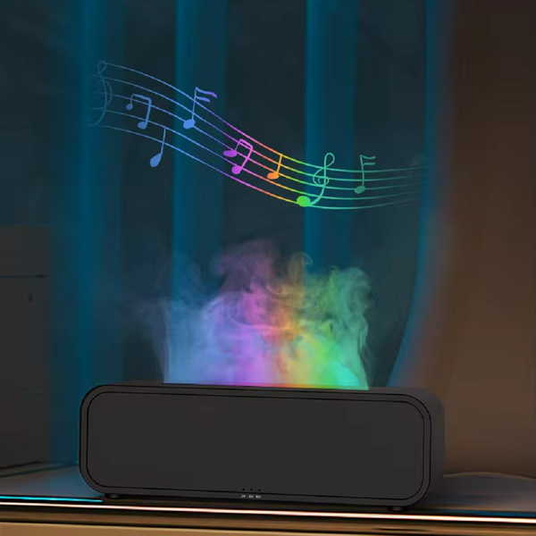 Difusor de Aroma con Efecto Llama Dinámico, Control Remoto y Luces Sincronizadas con Música