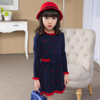 Vestido Suéter Infantil Princesa Coreana con Moño - Manga Larga Cuello Redondo - Image 3