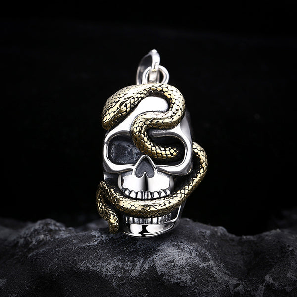 Dije Calavera Serpiente Plata Esterlina - Estilo Personalidad Masculina
