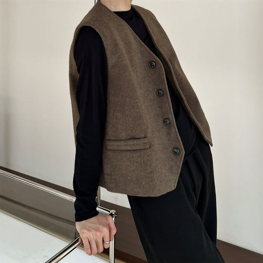 Chaleco Sofisticado Monócroma de Lana Estilo Francés para Hombre - Image 9