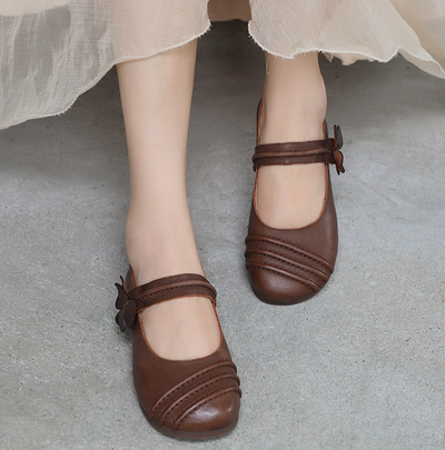 Zapatos de Cuero Casuales Retro Literarios con Boca Baja para Mujer - Image 7