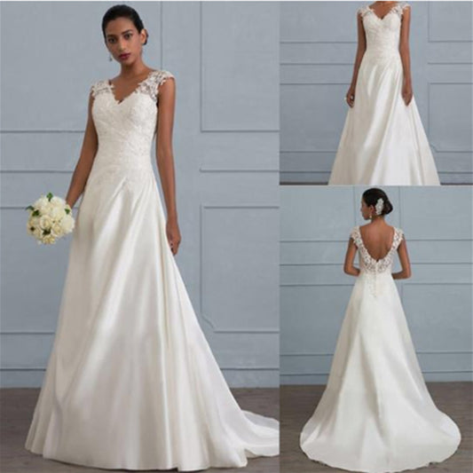 Vestido de Encaje Blanco Elegante Talla Grande - Espalda Descubierta para Bodas y Eventos