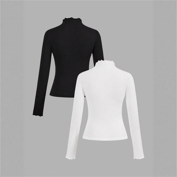 Blusa Ajustada de Punto con Volantes