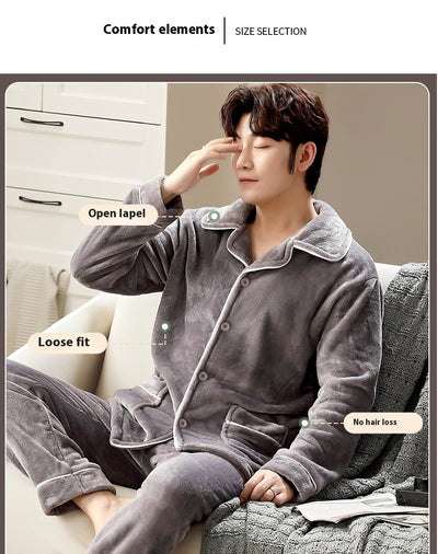 Pijama de Franela para Hombre con Solapa - Abrigo Cardigan Otoño e Invierno - Image 25