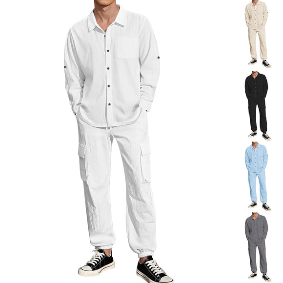 Traje Overol Lino con Solapa y Mangas Largas
