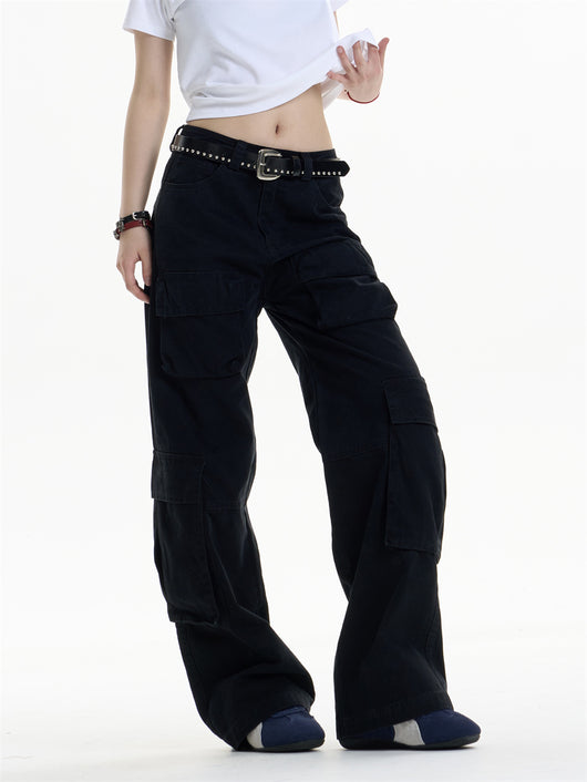 Pantalones Cargo Mujer Cintura Alta Pierna Ancha Casual - Image 17