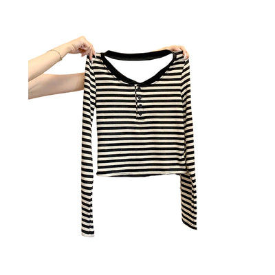 Blusa Rayada Versátil de Manga Larga para Mujer - Image 5