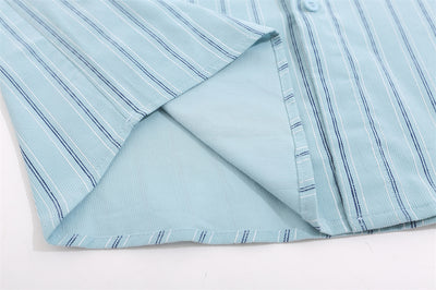 Camisa Casual de Rayas Verticales con Bordados Estilo Street American - Image 16