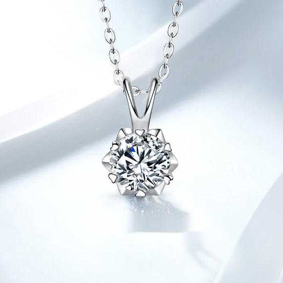 Collar Solitario de Diamante con Seis Puntas en Plata - Propuesta de Matrimonio