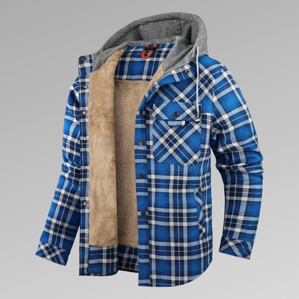 Camisa Abrigo de Terciopelo Grueso con Capucha y Cuadros para Hombre