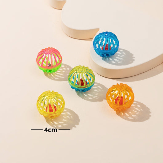 Six colorful plastic bell mesh hollow cat teasing balls in orange, green, red, purple, and pink, each 4cm. - Image 11